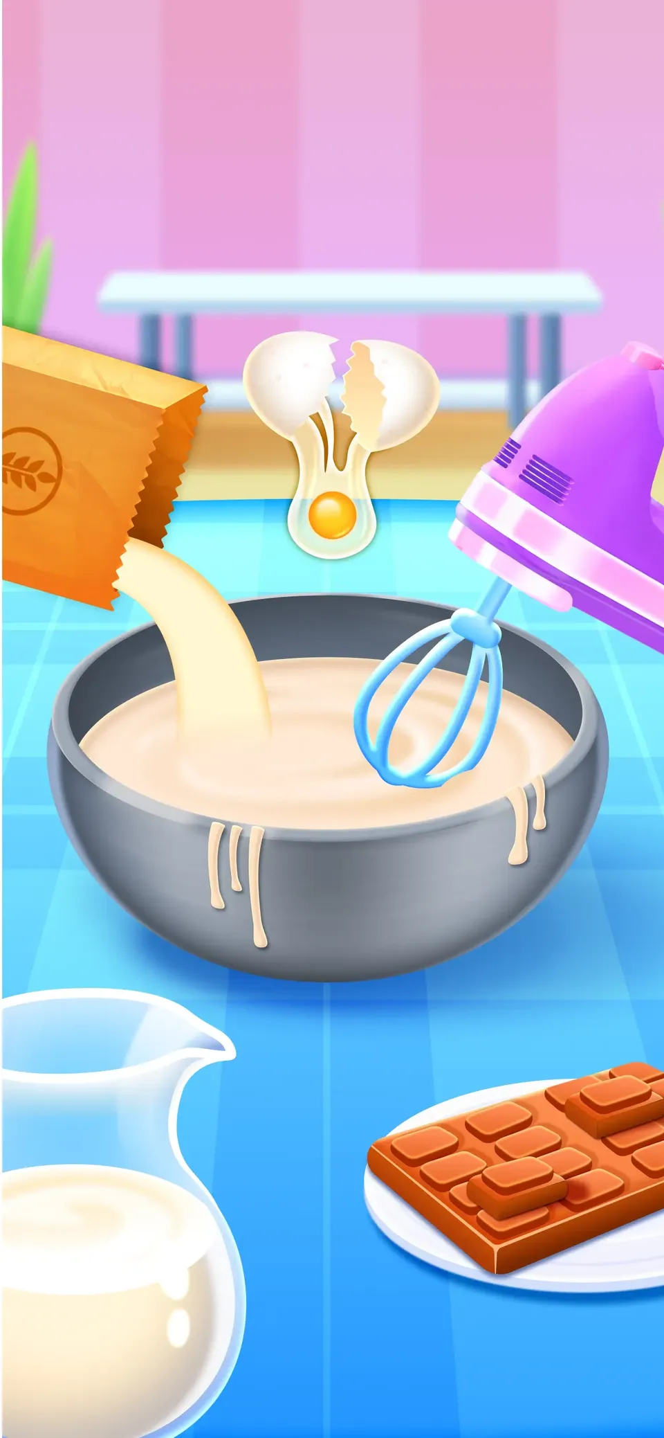 Cake Cooking Games for Kids 2+: mix the batter and pour it into baking tins