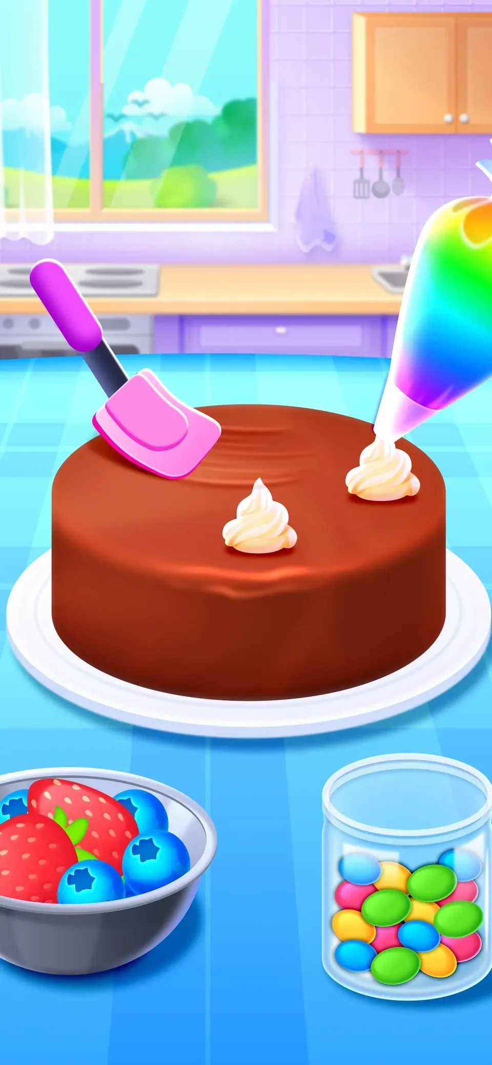 Cake Cooking Games for Kids 2+: spread cream and add fruit, sprinkles and toppers