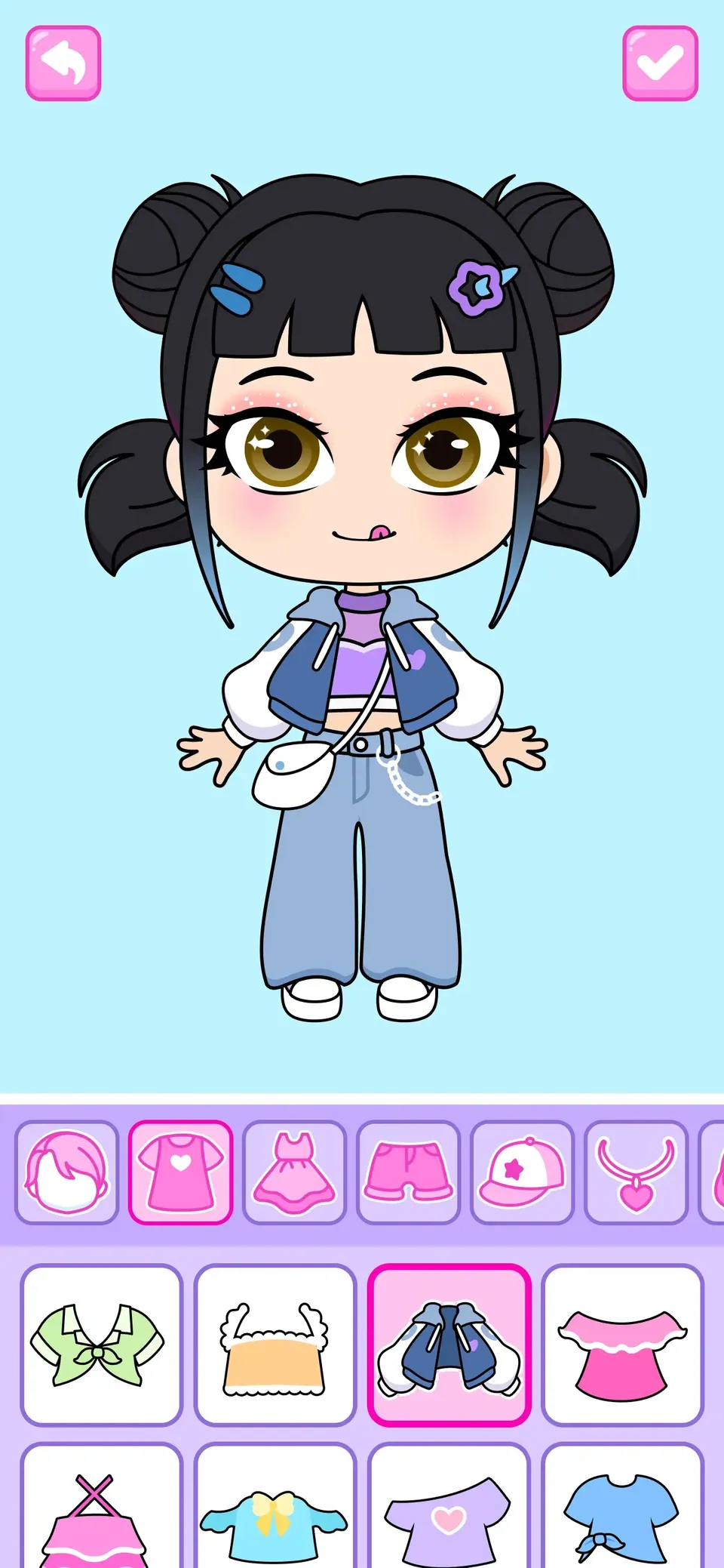 Chibi Dolls - Games for Girls: pick backgrounds and scenes for the finished doll