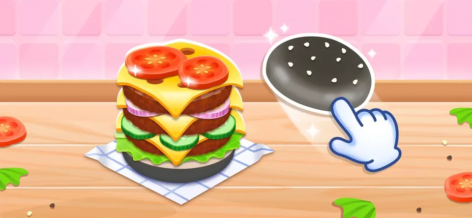 Cooking Burger - Kids Games: stack burgers layer by layer from fresh ingredients
