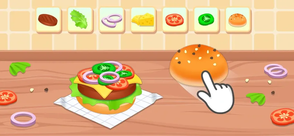 Cooking Burger - Kids Games: match the picture order — or invent your own burger