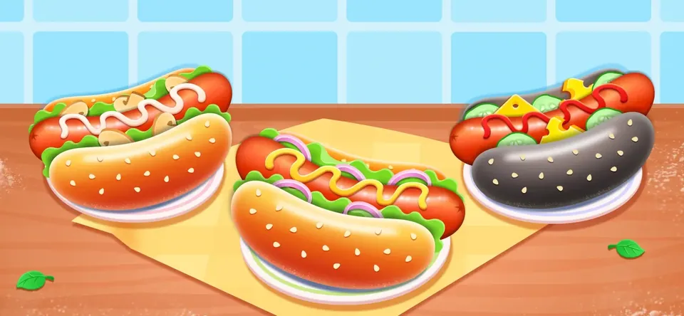 Hot Dog - Cooking Kids Games: pick buns and dress them with sauces and toppings